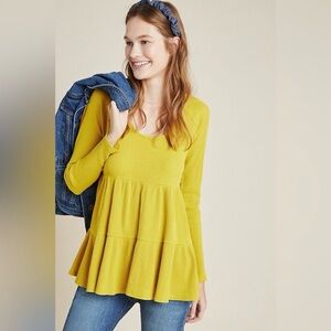 Anthropologie Maeve Mustard Samina Thermal Babydoll Top